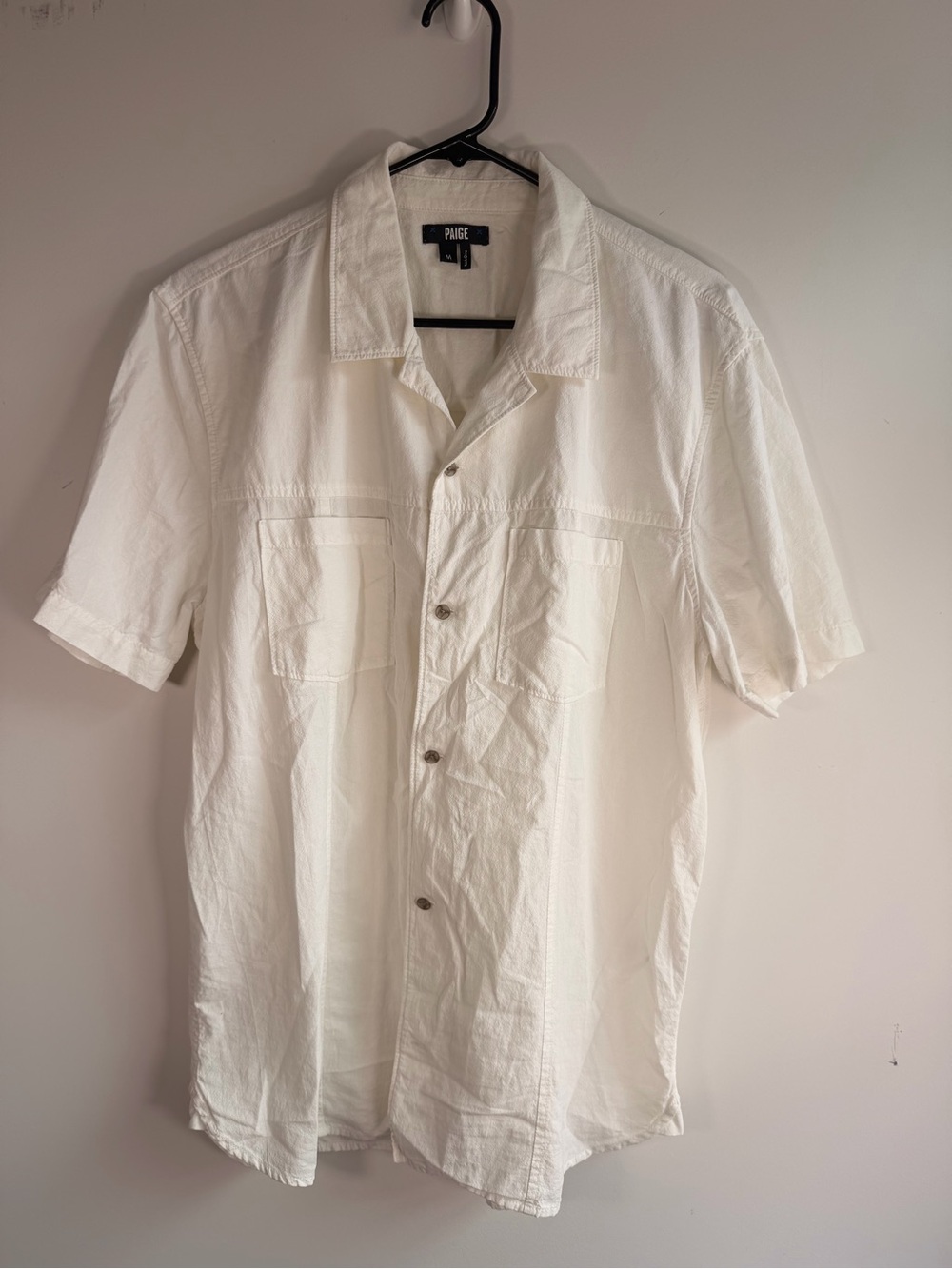PAIGE Men's White Short-Sleeve Button-Down Camp Shirt